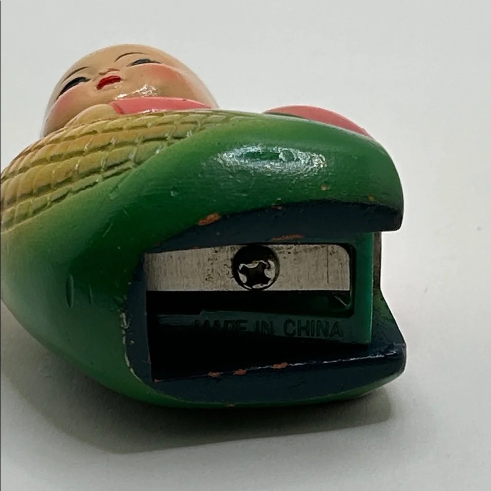 Adorable Vintage Wooden Pencil Sharpener Figurine Made in China